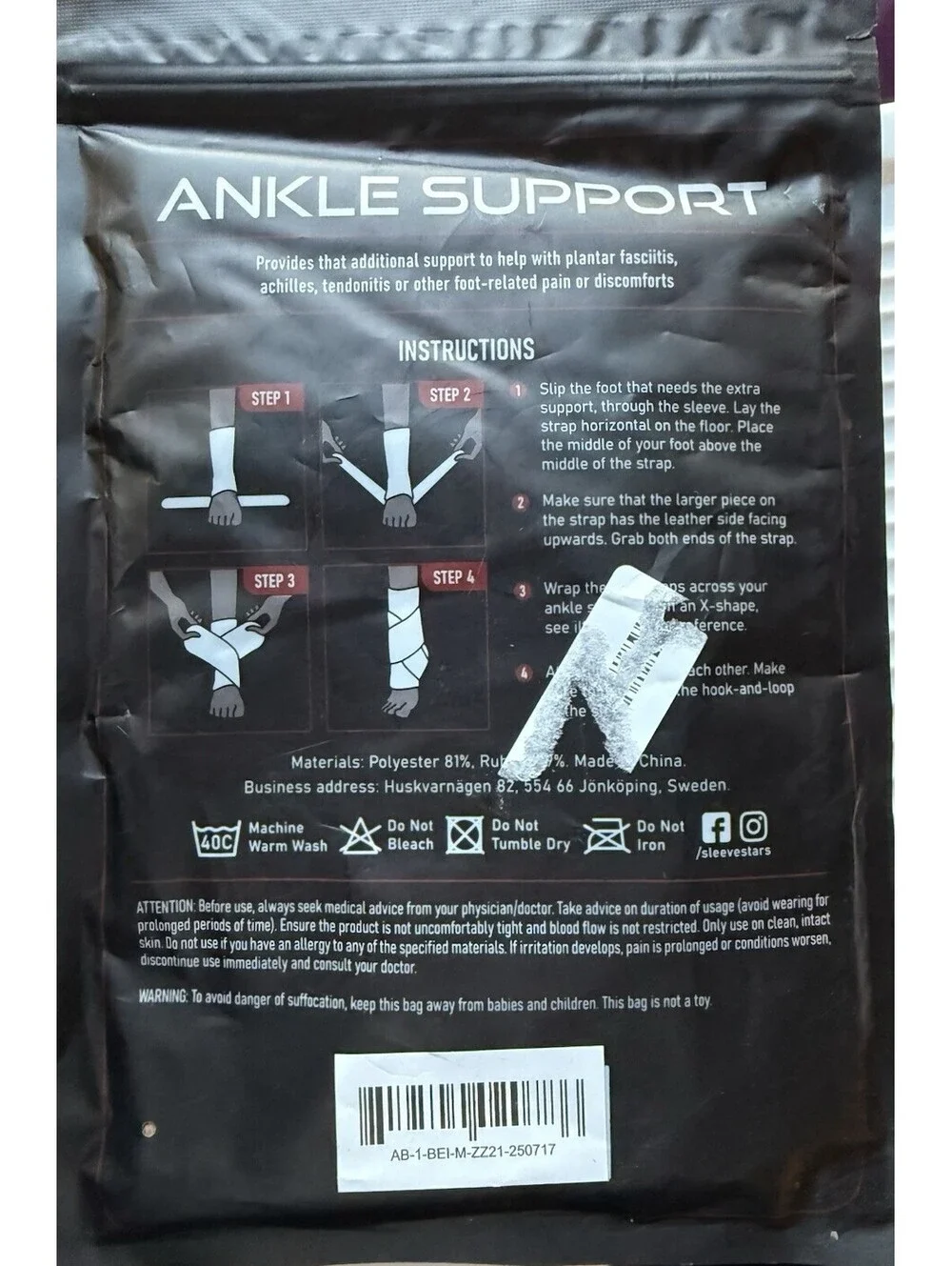 Sleeve Stars Ankle Support Single Adjustable Compression Beige Unisex